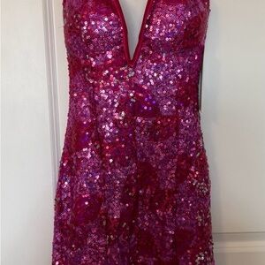 Emerald Sundae Strapless Sequin Dress in Pink and Purple